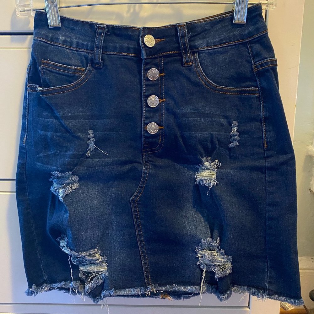 romwe button ripped denim skirt